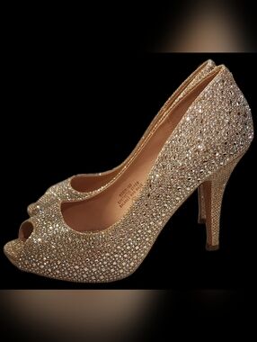 The Blossom Apparel Gold Crystal Peep-Toe Stiletto Heels